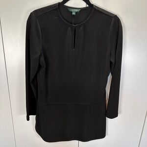 Lauren Ralph‎ Lauren Womens Size Small Black Long Sleeve Keyhole Tunic Top